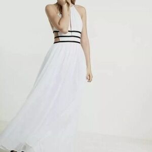 Express White Greco Roman Halter Column Maxi Timeless Goddess Energy Dress NWT S